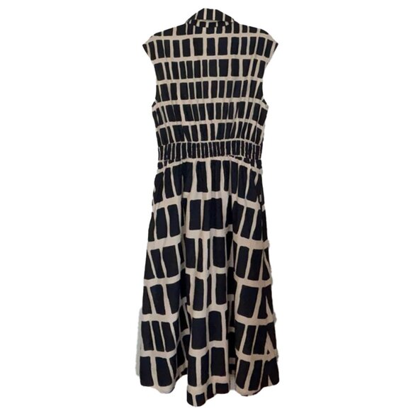 Entro Blue & Ivory Geometric Print Sleeveless A-Line Dress - Size L - NWT - Picture 3 of 6